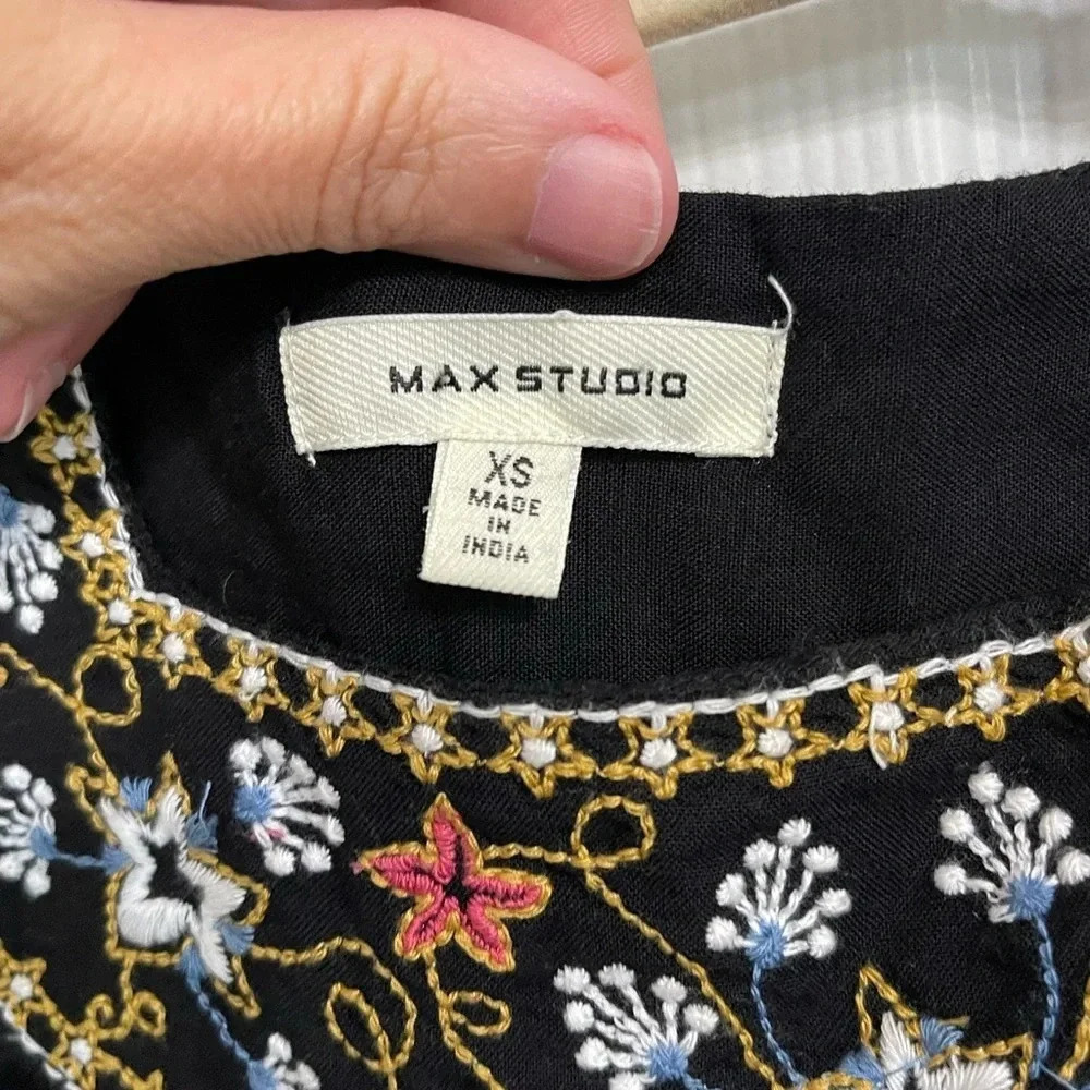 Max Studio Boho Romantic Peasant Square Neck Embroidered Dress XS Long Sleeve - Picture 5 of 7